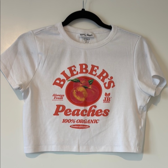 Justin Bieber Tops - Bieber's Peaches White Crop Top